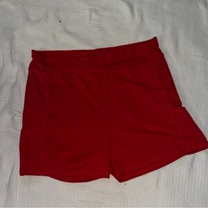 Women's Red Athletic Yoga Shorts W/ side pockets